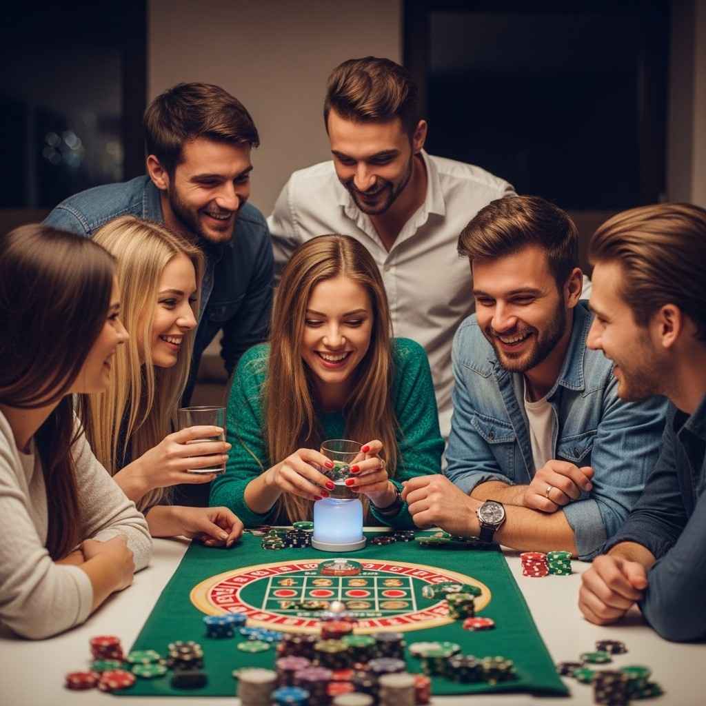 Group of friends enjoying social casino games together